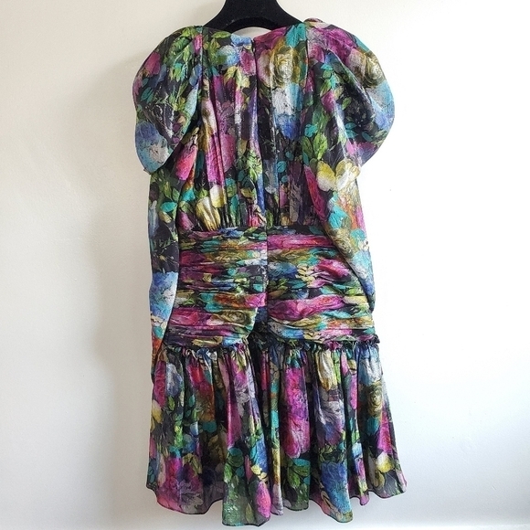 New Flor et. al Abigail Dark Floral Metallic Dress NWT Size 4 - Picture 15 of 17